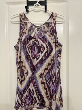 J. Jill Purple and Cream Ikat Print Tank Top